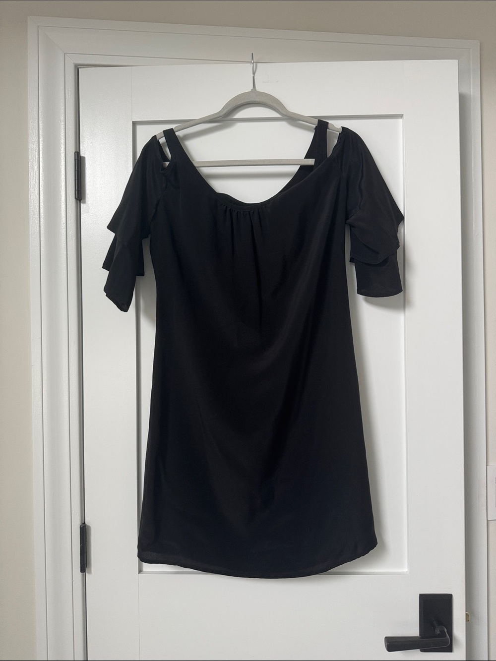 Black Cold -Shoulder Ruffle Sleeve Dress - Women